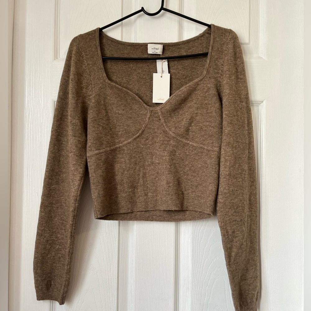 Aritzia Wilfred Greer Sweater Wool Cashmere Blend Heather Cognac XL